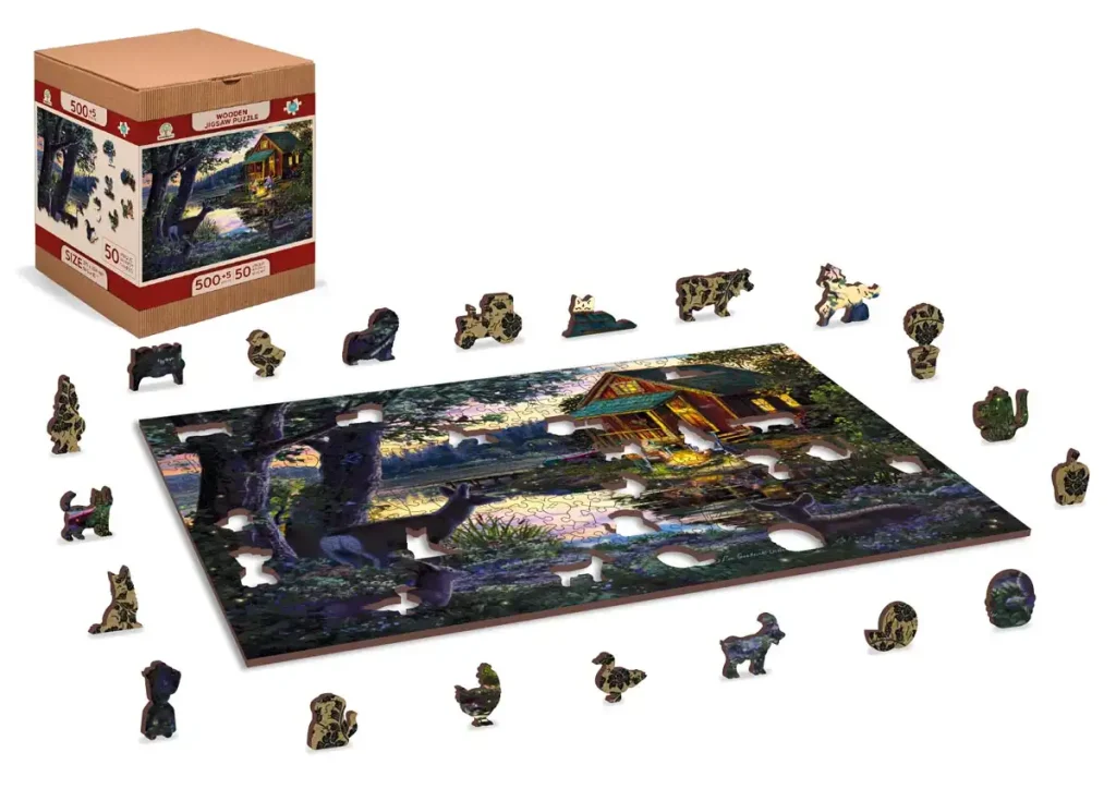 Wooden Puzzle 500 Evening At The Lakehouse Opis 3