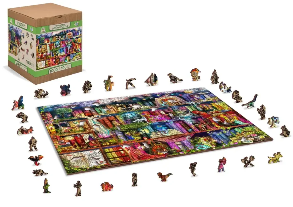 Wooden Puzzle 1000 Treasure Hunt Bookshelf Opis 3