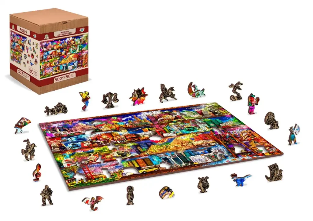 Wooden Puzzle 500 World Travel Bookshelf 2