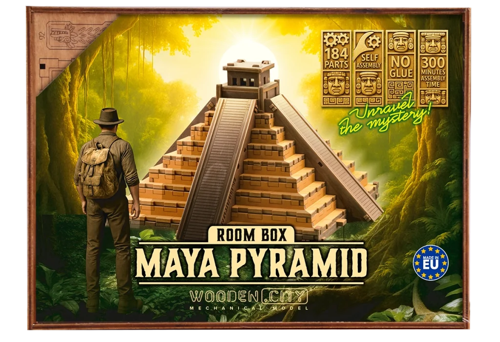 3D Wooden Escape Puzzle Clue Box – Maya Pyramid 1234
