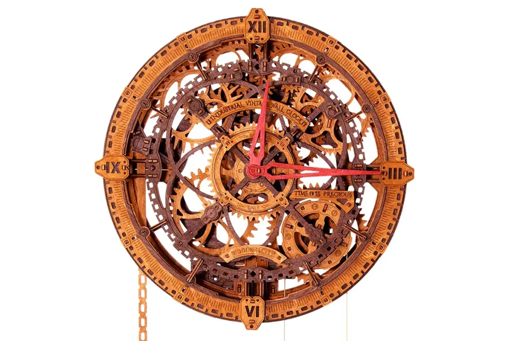 3D Wooden Clock Puzzle - Industrial Vintage Wall Clock Opis 2