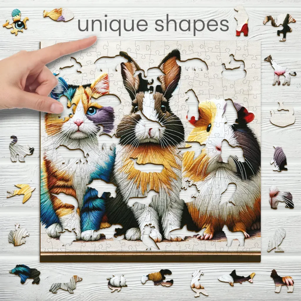 Cat & Rabbit & Guinea Pig 250 Wooden Puzzle 3