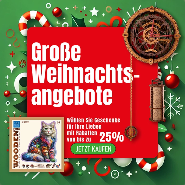 Holzpuzzles und Modelle für Weihnachten und Neujahr