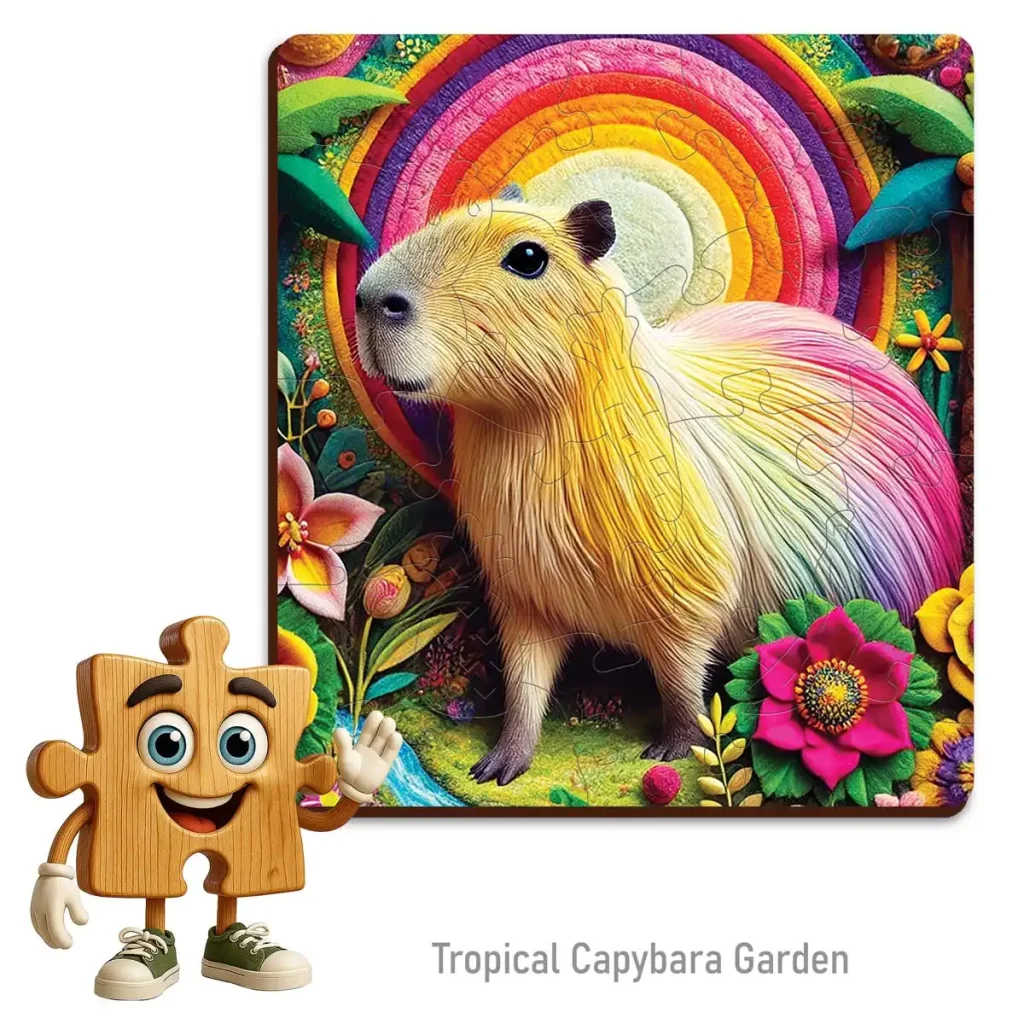 Wooden Puzzle 20 Tropical Capybara Garden 1