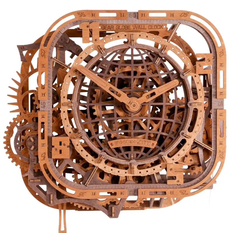 Gear Globe Wall Clock 3D Wooden Puzzle 1