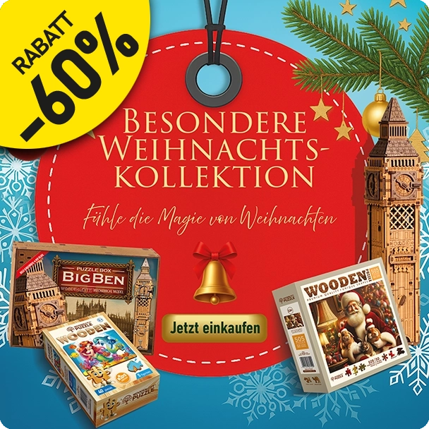 Frohe Weihnachten Banner Mit 3D Holzmodell Und Holzpuzzle