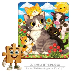 Wooden Puzzle 20 Cat Family in the Meadow 1
