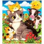 Wooden Puzzle 20 Cat Family in the Meadow