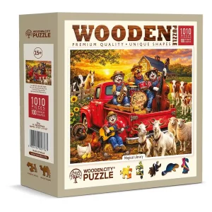 Wooden Puzzle 1000 Cat Band on the Farm 1