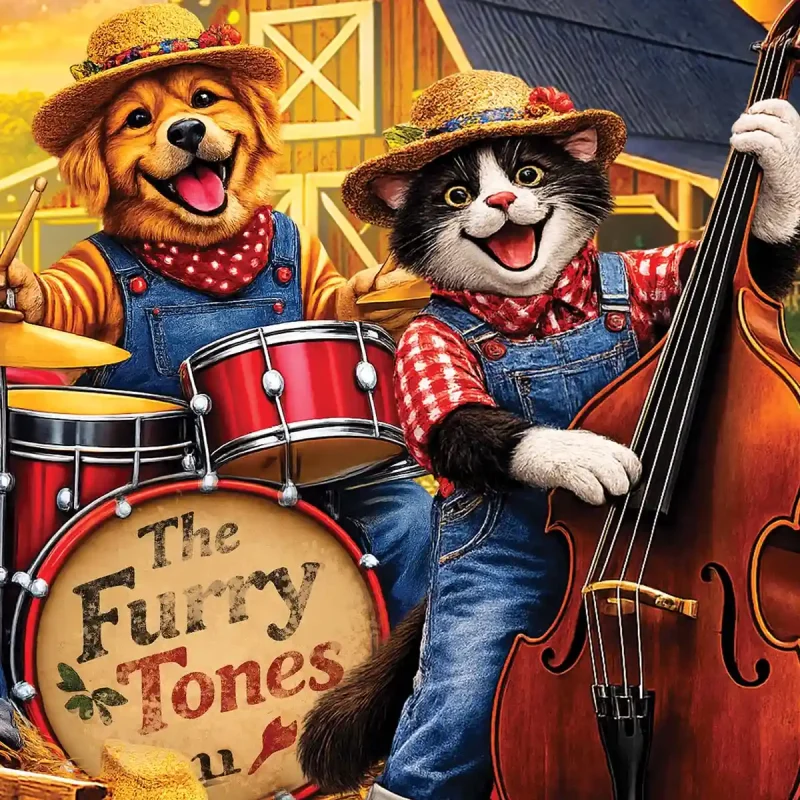 Wooden Puzzle 1000 Cat Band on the Farm 6