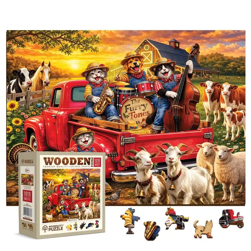 Wooden Puzzle 1000 Cat Band on the Farm 7