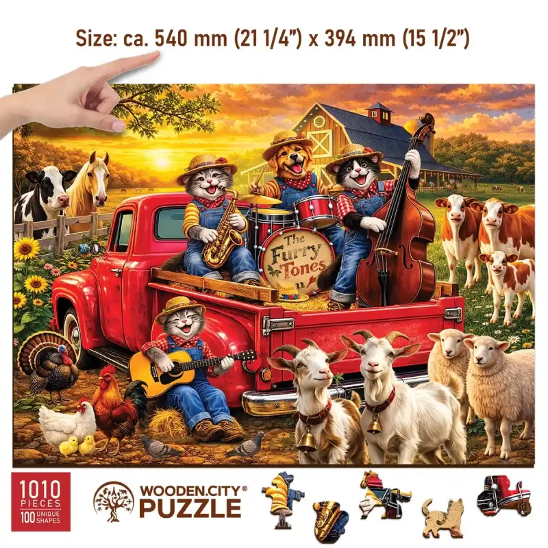Wooden Puzzle 1000 Cat Band on the Farm 9